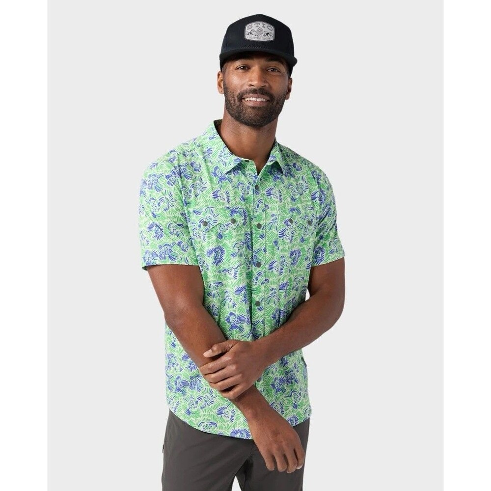 Stio Shifter Polo Shirt SS S Green Blue Tropical Performance Outdoor Gorpcore